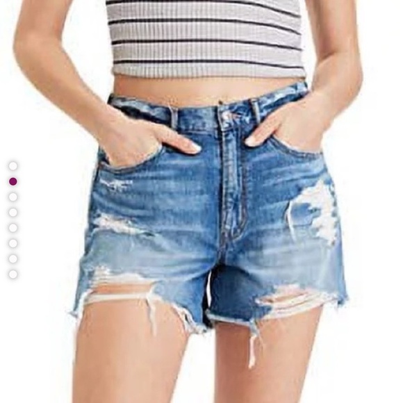 American Eagle Outfitters High Waist Blue Distressed Shorts - Picture 1 of 3